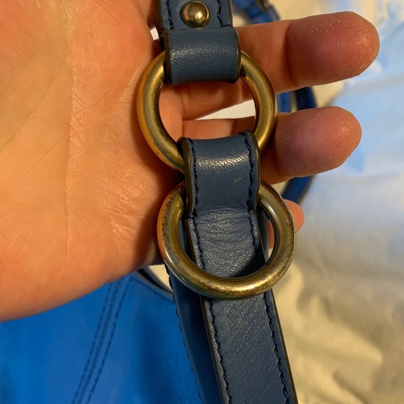 Cole Haan denim Blue leather Women's Shoulder Bag guc - Picture 6 of 10